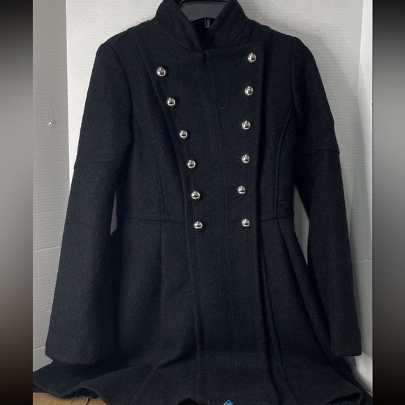 Guess Jackets & Blazers - Guess Black Wool Double-Breasted Military Pea Coat